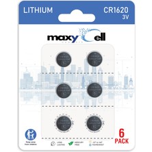 Die Grup Maxycell CR1620 Lityum Para Hücresi Pil 3V Yüksek Kapasiteli Uzun Ömürlü Güvenilir Güç Saatler, Anahtarlıklar, Oyuncaklar, Hesap Makineleri, Tıbbi Cihazlar, Termometreler, Sızdırmaz DL1620 ECR1620 (6
