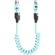Die Grup Moddestore USB Type-C Lightning 4'ü 1 Arada 65W Pd Hızlı Şarj Data Kablosu 1.5m Spiral Çevirici Akıllı Hibrit Bağlantı
