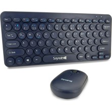 Die Grup Saywin Bluetooth Klavye Mouse Set Yuvarlak Tuşlu Ev ve Ofis Kullanımına Uygun Türkçe Q Taşınabilir Kablosuz Klavye Lacivert Renk SW-500