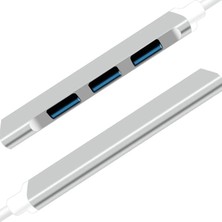 Die Grup Coverzone C-809 Macbook ile Uyumlu Içe Aktarım Alüminyum Gövde Type-C To 4 USB Port 3.0 Splitter 5 Gbps Çevirici Hub Adaptör (Gümüş).