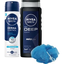 Die Grup Men Erkek Deep Dimension Duş Jeli 500ML ve Sprey Deodorant Derma Control Defend 150ML, Lif Hediyeli