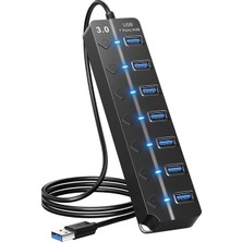 Die Grup Coverzone 7 Bağlantı Noktalı USB Hub Bölücü Çoklu Hub USB 3.0 Adaptörü USB Çoklu Bağlantı Noktalı Anahtarlı ve Işıklı Güç Adaptörü ZR790