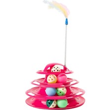 Die Grup Glipet Tower Of Tracks 4 Katlı 7 Toplu ve Tüylü Yuvarlak Kedi Oyuncağı 24 x 13 cm Fuşya