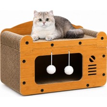 Die Grup Madpet Kedi Tırmalama Evi - Ahşap Kedi Oyun Evi 56X27X30 cm - Karton Tırmalama Tahtalı Uyku Yuvası - Sallanan Top Oyuncaklı Tek Katlı Evcil Hayvan Mobilyası - Modern Doğal Ahşap Tasarım