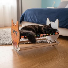 Die Grup Gobypet Ahşap Sallanan Kedi Beşiği – Sevimli Kedi Figürlü, Minderli, Dekoratif Dinlenme Yatağı (Lacivert)