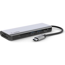 Die Grup Belkin 7'si 1 Arada Çok Bağlantı Noktalı USB C Hub (4k Hdmı, Usb-C, 2 x USB A, 3,5 mm Ses, Sd 3.0 Yuvası Için Micro-Sd 3.0 Ile)), AVC009BTSGY