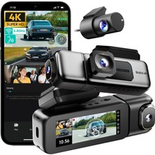 Die Grup Botslab Ses Kontrolü,3 Kanallı 3,18 Inç Dokunmatik Ekran, 2160P + 1080P + 1080P Ön ve Arka Iç Döngü Kaydı, 5,8 Ghz Wifi, Gps, Gece Görüşü, Wdr, Park Modu ile 4K Araç Kamerası 128 GB Hafıza Kartlı
