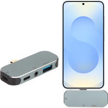 Die Grup Coverzone Mini Boy USB C Hub Adaptör, Galaxy S23 S24 S25 ile Uyumlu 3.5 Kulaklık Bağlantı Noktası Type-C Tipi USB 3.0 Çevirici Hub 5'i 1 Arada 10GBPS 100W Alüminyum Alaşımlı Malzeme YX04