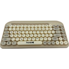 Die Grup Saywin Bluetooth Klavye Renkli Retro Kablosuz Klavye Daktilo Görünümlü Tuş Tasarımı Şık ve Kullanışlı Telefon Koyma Gözü Pilli Türkçe Q Klavye Sw-05 (Krem)