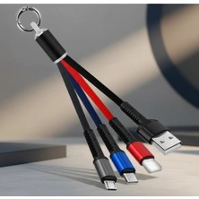 Uravas Store 4 Uçlu Taşınabilir Anahtarlık Şarj Kablosu Lightning Type-C Micro USB Çoklu Kablo