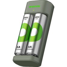 Die Grup Gp E221 USB Pil Şarj Cihazı 2 Adet 2600MAH Aa Kalem Pilli Set