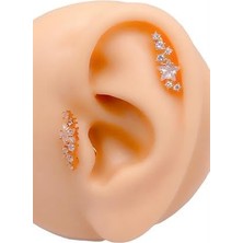Die Grup 316L Paslanmaz Çelik Samanyolu Piercing – Helix & Tragus Uyumlu Taşlı Minimal Model – 1 Adet (Gold)