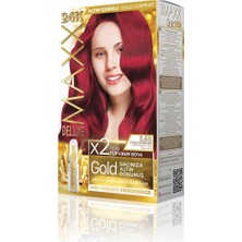 Die Grup Maxx Deluxe Gold Serisi 24K Altın Parçacıklı Serum ile 1 Kutu 2 x 50 ml ve Geliştiriciler Saç Boyası (Çilek Kırmızısı 5.65)
