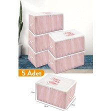 Die Grup Serstil 5 Adet - Mini Boy Baskı Detaylı Pembe Çizgili Hurç 30 x 22 x 18 cm
