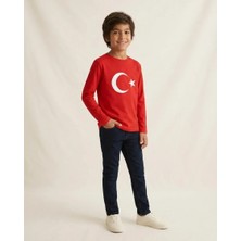 Çocuk Türk Bayrağı Baskılı Uzun Kollu Kırmızı Tişört