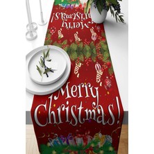 Die Grup Pelangi Merry Christmas Yılbaşı Hediye Tema Leke Tutmaz Kumaş Salon Mutfak Masa Değişik Ranır Modeli Runner, Bordo-Beyaz-Yeşil 40 x 140