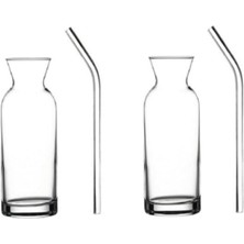 Die Grup Aybaba Store 2 Adet Cam Pipetli Limonata Sunum Şişe Karaf Süt ve Meyve Suyu Bardağı