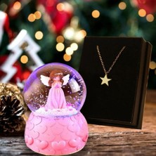 Die Grup Arkadaşa Hediye Yıldız Kolye & Pembe Mini Işıklı Peri Kar Küresi