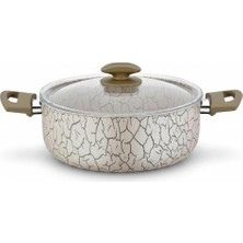 Die Grup Papilla Magma Derin Tencere - 22CM-24CM Seçenekli - Iç Dış Beyaz ve Bronz Detaylı Yanmaz Yapışmaz Cam Kapaklı Çorba ve Yemek Tenceresi