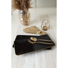 Die Grup Keramika Siyah Gold Siera Kayık Tabak 33 * 17 cm 2 Adet