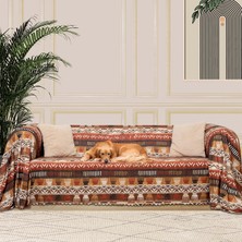 Die Grup Latuda Concept Softmicro Boho Etnik Desenli Mikrofiber Koltuk Örtüsü ve Şalı, Kaymaz TOPRAK180X220 cm