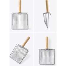 Die Grup Kedi Kumu Eleme Küreği Paslanmaz Metal Tel Tasarım, Ahşap Saplı, Geniş 15X15 cm Elek Yüzeyi, 27 cm Uzunluk, Dayanıklı ve Kolay Temizlenir Kedi Tuvaleti Kum Küreği