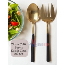 Die Grup Multiamo Büyük Boy Çelik Servis Kaşığı Servis Çatalı 27 cm 2li Set, Altın