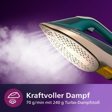 Die Grup Philips Azur 8000 Serisi Buharlı Ütü – 70 G/dk Sürekli Buhar, 240 G Turbo Buhar Çıkışı, 3000 W Güç, Optimaltemp Teknolojisi, Yeşil Opal (DST8030/70)