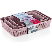 Die Grup Hobby Life Diamond Serisi 3’lü Sepet Seti – Elmas Desenli, Kapaklı ve Çok Amaçlı (2.3l + 3.5l + 4.8l) (Pembe)