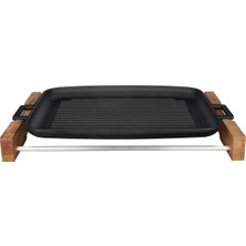 Die Grup Lava Döküm Grill Tepsi, Izgara Yüzeyli, Metal Kulplu, Ahşap Standlı, 31X42CM