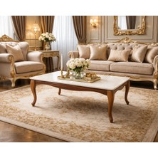 Fami Home Lina Avangard Orta Sehpa Krem Tabla Ceviz Ayak Modern Salon Sehpası