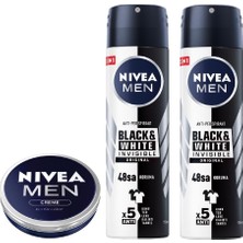 Die Grup Nıvea Men Erkek Sprey Deodorant Black&white Invisible Original 150ML X2 Adet ve Men Erkek Bakım Kremi 30ML