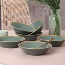 Die Grup Keramika Mat Yeşil Gold File Hitit Yemek Tabağı 18 cm 6 Adet - 322
