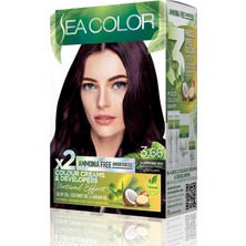 Die Grup Sea Color Amonyaksız, Vegan, Doğal, Besleyici Kalıcı Saç BOYASI%100 Beyaz Kapama (1 Paket 2 x 50 ml Boya & Oksidan) (Patlıcan Moru 3.66)