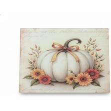 Die Grup Elar Plus - 20X30 cm - Isıya Dayanıklı Temperli Cam Kesme Tahtası - Vintage Beyaz Balkabağı ve Çiçek Desenli, Hijyenik Mutfak Tezgah Koruyucu ve Sunum Tablası