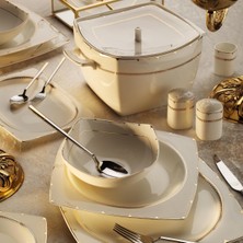 Die Grup Aryıldız Bone Square Gold Rose 12 Kişilik 60 Parça Yemek Takımı