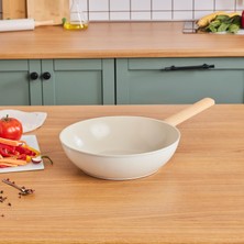 Die Grup Karaca Swiss Crystal Almond Cream Indüksiyon Tabanlı Wok Tava 28 cm