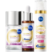 Die Grup Nivea SPF50 LUMINOUS630 Leke Karşıtı Gündüz Yüz Kremi 40ML,SKIN Glow Aydınlatıcı Serum 30ML ve Tonik 100ML