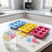 Die Grup Deconox Plastik 6 Bölmeli 3 Desenli Buz Kalıbı Seti, Yıldız-Kalp-Çiçek Desenli Buz Kalıbı 3 Set (13CM*8CM*3CM) Eğlenceli ve Pratik