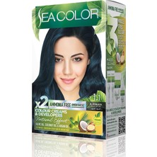 Die Grup Sea Color Amonyaksız, Vegan, Doğal, Besleyici Kalıcı Saç BOYASI%100 Beyaz Kapama (1 Paket 2 x 50 ml Boya & Oksidan) (Mavi Siyah 1.1)
