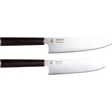 Die Grup Zaika 2'li Set Gyutou ve Eğri Santoku Japon Tasarım Şef Bıçakları Ahşap Sap Paslanmaz Çelik