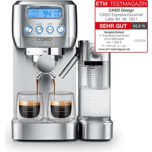 Die Grup Caso Espresso Gourmet Latte – Test Sonucu Çok Iyi, Entegre Süt Kabına Sahip Süzgeç Makinesi, 20 Bar Ulka Pompa, Fincan Isı Plakası, 1 Veya 2 Fincan, Gümüş, Paslanmaz Çelik