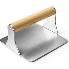 Die Grup 304 Paslanmaz Çelik Kare Burger Presi | 14 cm Ahşap Saplı Smasher | 3 mm Kalın Paslanmaz Çelik Gövde | Izgara ve Bbq Aksesuarı