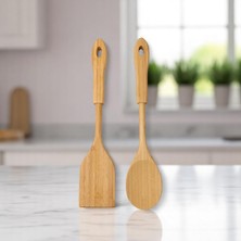 Die Grup Deconox Bambu 2'li Servis Seti, Tavalarınız ve Kızarmanız Için Spatula, Servisleriniz Için Büyük Kaşık | 2 Adet Lüks Bambu Set