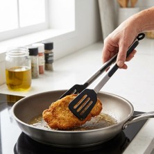 Die Grup Deconox 32 cm Kilitlenebilir Mangal Maşası ve Kızartma Spatulası, Metal Gövdeli Siyah Delikli Geniş Uçlu Servis Maşası, Et Tavuk Balık Köfte Kızartma ve Barbekü Için Çok Amaçlı Mutfak Maşası