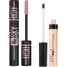Die Grup Maybelline New York Lash Sensational Sky High Cosmic Black Maskara + Fit Me Kapatıcı - 15 Fair 1 Paket