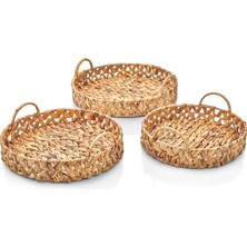 Die Grup Deconox 3'lü Rustik El Yapımı ve Doğal Yuvarlak Hasır Kulplu Tepsi Seti, 3'lü Hasır Yuvarlak Kulplu Tepsi Seti, Rattan 3 Boy Tepsi (38 * 6cm-34 * 6cm-30 * 24 * 6cm)