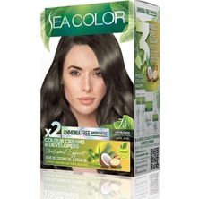 Die Grup Sea Color Amonyaksız, Vegan, Doğal, Besleyici Kalıcı Saç BOYASI%100 Beyaz Kapama (1 Paket 2 x 50 ml Boya & Oksidan) (Küllü Kumral 7.1)