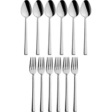 Die Grup Parlak Gümüş Tatlı Çatal ve Kaşık Seti - 12 Adet Kahvaltı Pasta Tatlı Çatal ve Kaşık Seti