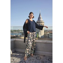 Seraviax Yaprak Desenli ve Dantelli 3lü Pijama Takımı